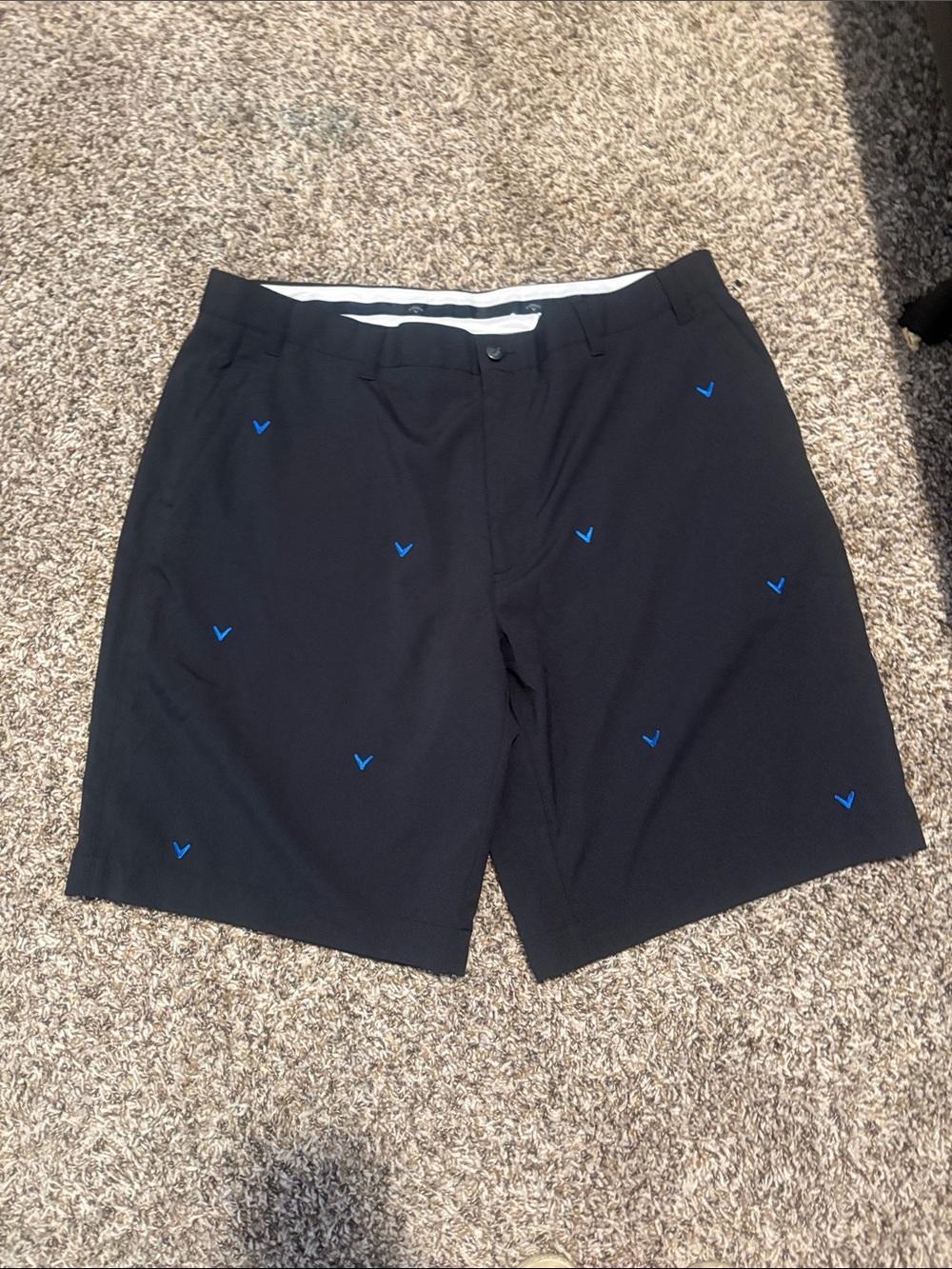 Callaway Black Golf Shorts with Blue Embroidered V Logos